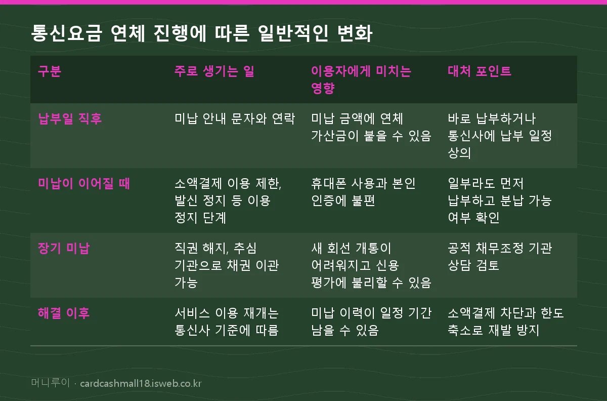 휴대폰 소액결제 현금화 위험 통신요금 연체 진행에 따른 일반적인 변화