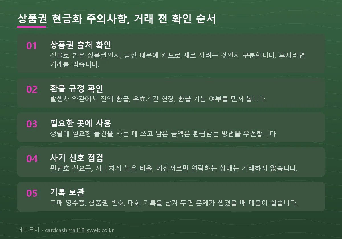 상품권 현금화 주의사항 상품권 현금화 주의사항, 거래 전 확인 순서